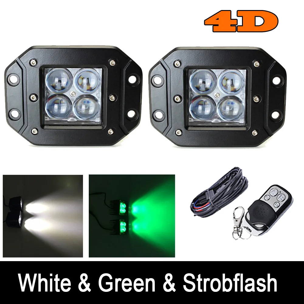 Pair 24W 4D Lens Double Color Switched Led Flush Mount work light Cube white/GreenWhite/BlueWhite/RedRed/Blue Warning Fog kit | Автомобили