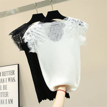 2019 New Spring Summer Women Camisole Hollow Out Lace Patchwork Basic Knitted Top Sexy Short Sleeve Knitting T-shirt for Mujer
2019 New Spring Summer Women Camisole Hollow Out Lace Patchwork Basic Knitted Top Sexy Short Sleeve Knitting T-shirt for Mujer