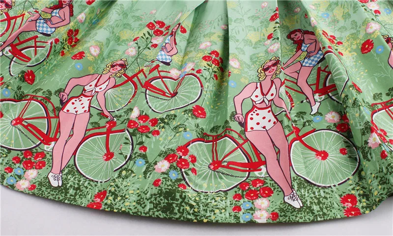 Kostlish Retro Print Flower Summer Skirts Womens 2017 High Waist Vintage Skirt Elegant A-Line Midi Women Skirt Plus Size XXL 22 (50)