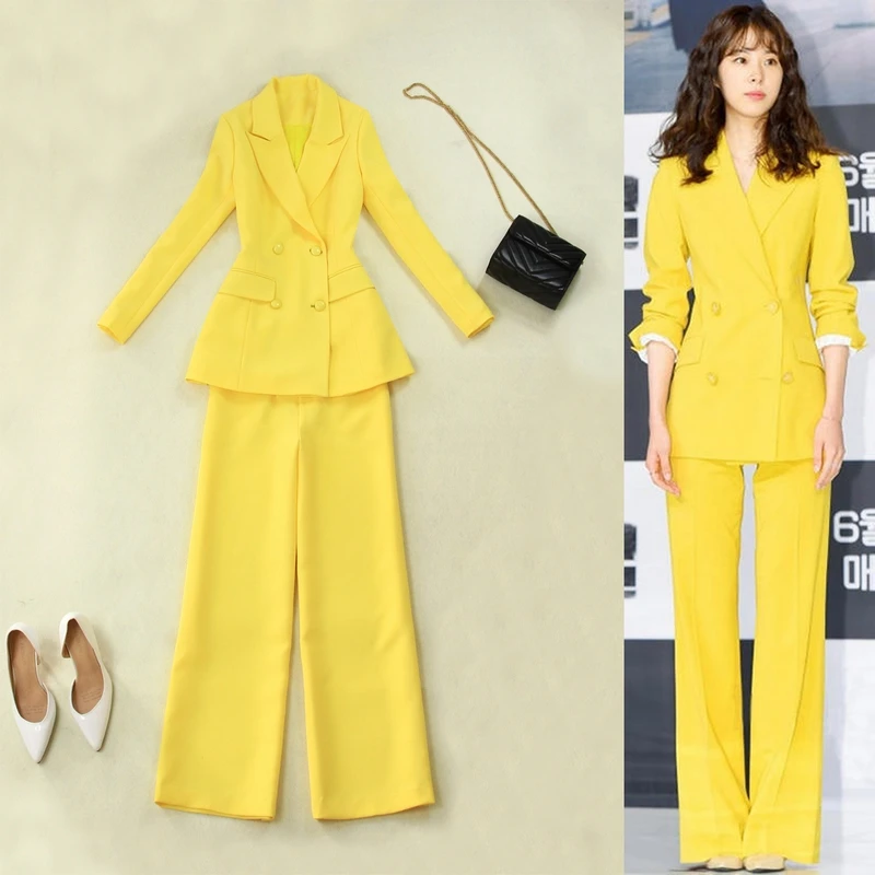 Women's suit long section suit high waist wide leg pants two sets of women 2019 spring and summer new yellow casual wild clothes
Women's suit long section suit high waist wide leg pants two sets of women 2019 spring and summer new yellow casual wild clothes