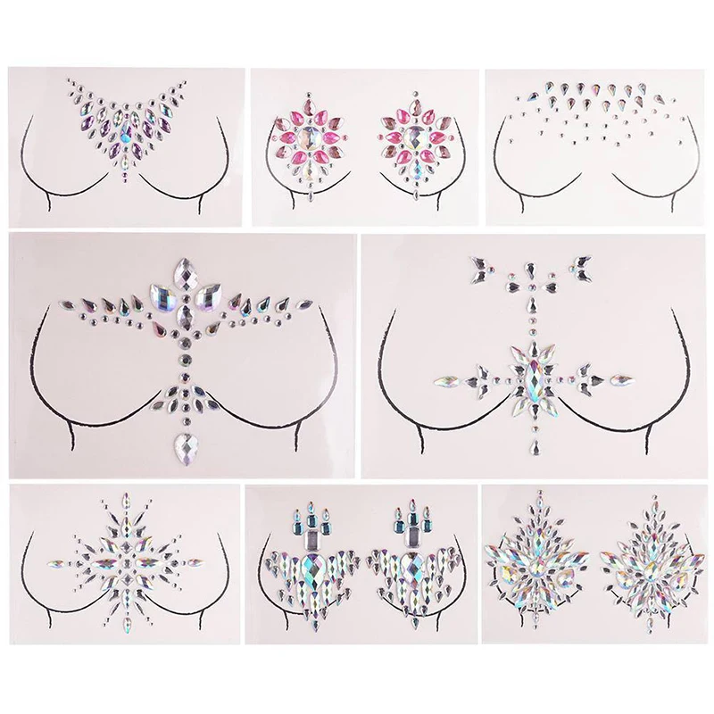 1 Sheet Adhesive Jewel Sticker Sticky Face Crystal Gems Festival Party Makeup Chest Tattoos Stickers Body Make Up 12 Styles