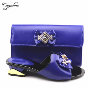Popular royal blue medium heel African slipper shoes and bag set for party YA336-2, heel height 4cm
Popular royal blue medium heel African slipper shoes and bag set for party YA336-2, heel height 4cm
