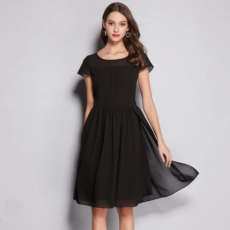 2019 summer women black chiffon dresses Plus size O neck pleated A-line elegant women's brand dress
2019 summer women black chiffon dresses Plus size O neck pleated A-line elegant women's brand dress
