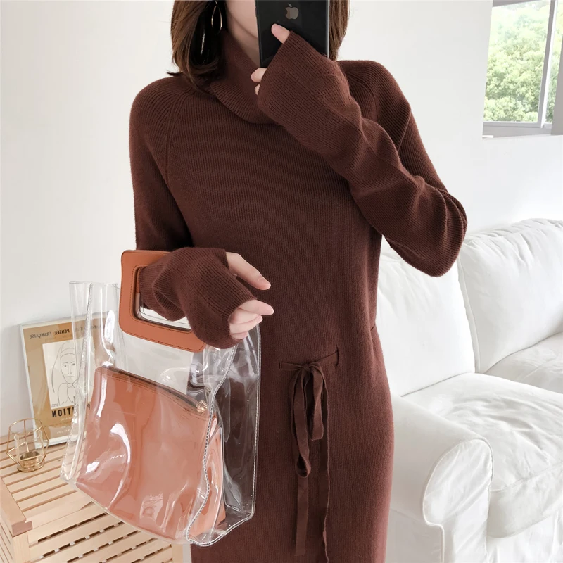 Winter Turtleneck Lace Up Knitted Long Full Sleeve Dress Winter Turtleneck Lace Up Knitted Long Full Sleeve Dress