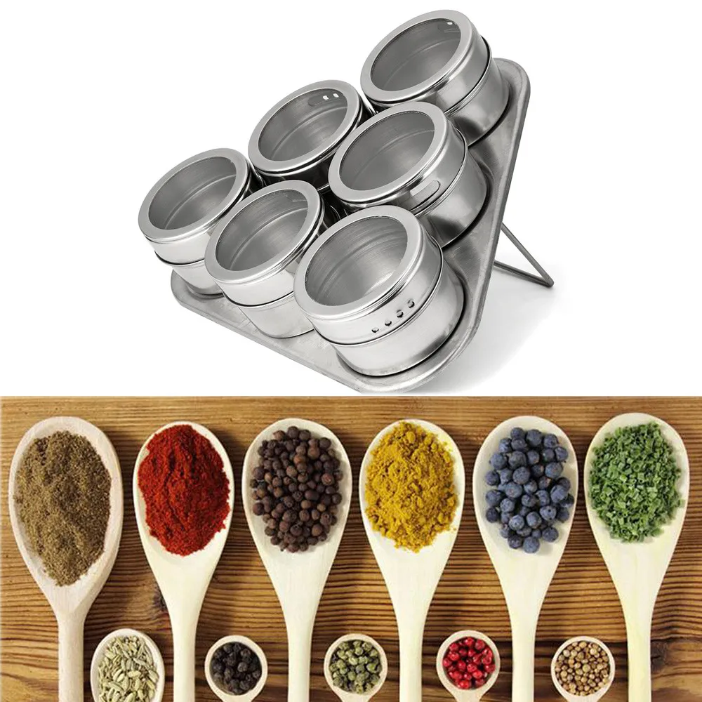 6PCS Stainless Steel Magnetic Spice Storage Jar Tins Container Rack Holder Canisters magnetize hold tray simple organization
6PCS Stainless Steel Magnetic Spice Storage Jar Tins Container Rack Holder Canisters magnetize hold tray simple organization