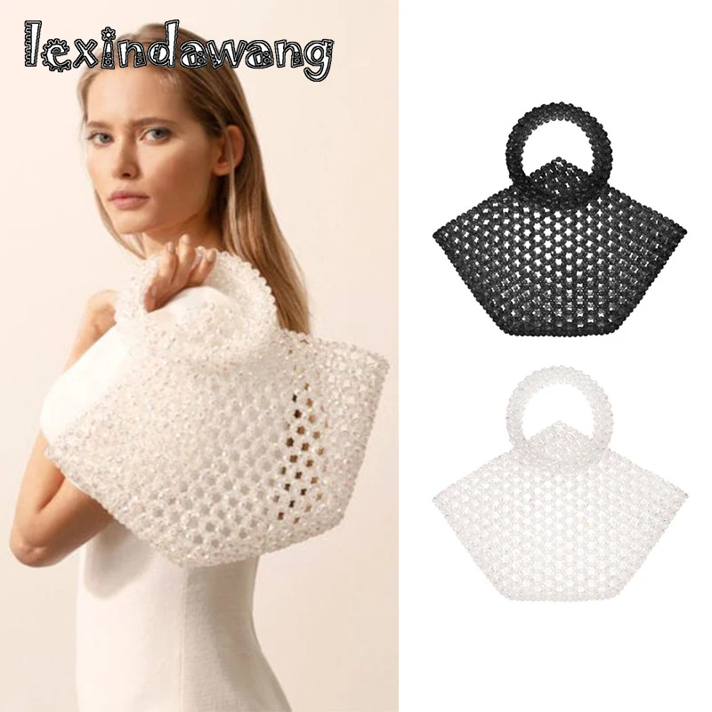 Rainbow Crystal Beads Geometric Tote Clear Transparent Round Handle Vintage bag handmade woven Pearl Bags
Rainbow Crystal Beads Geometric Tote Clear Transparent Round Handle Vintage bag handmade woven Pearl Bags