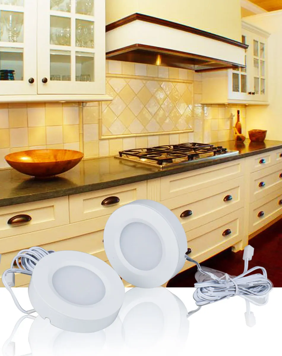 Under Cabinet Lights Closet Lamp 12VDC 3W LED Cupboard Light Aluminum Round Shape Lamps For Kitchen Counter Lighting Bookshelf (2)