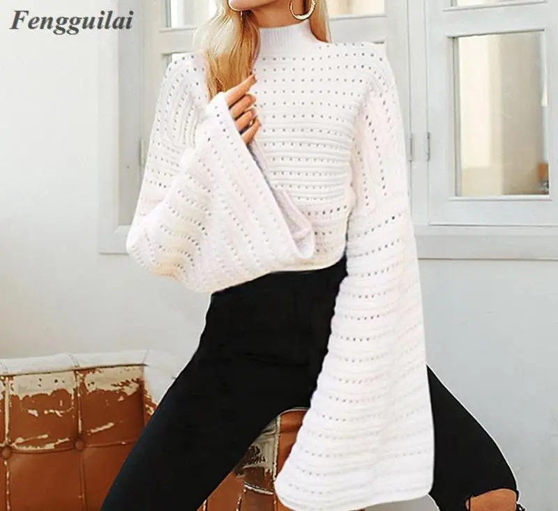 Flare sleeve white knitted sweater female Hollow out women pullover sweater Casual winter sweater jumpers pull femme
Flare sleeve white knitted sweater female Hollow out women pullover sweater Casual winter sweater jumpers pull femme