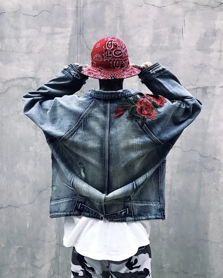 rose embroidered denim jacket mens