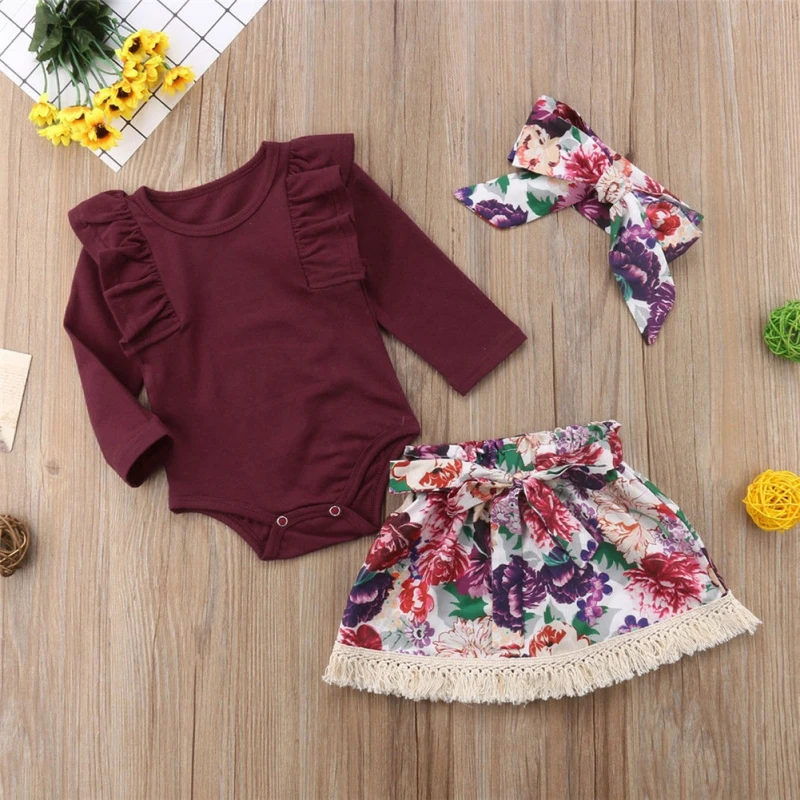 New Newborn Infant Baby Girls Clothes Sets 3PCS Ruffles Solid Long Sleeve Romper Tops Floral Skirts+Headband 0-24M
New Newborn Infant Baby Girls Clothes Sets 3PCS Ruffles Solid Long Sleeve Romper Tops Floral Skirts+Headband 0-24M