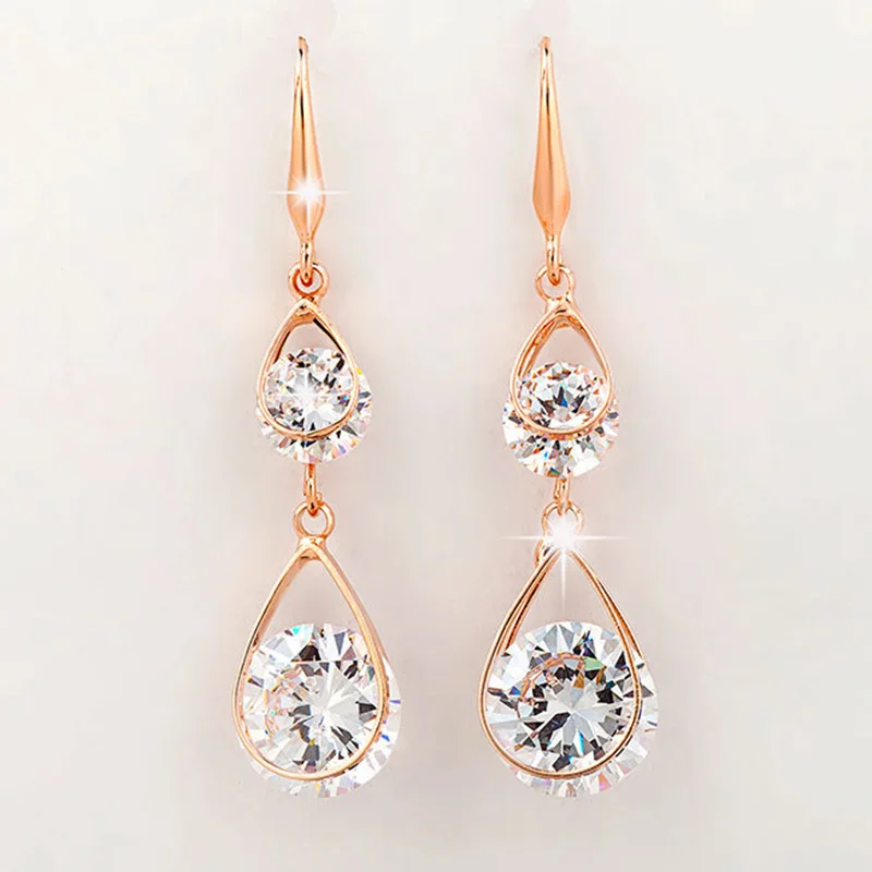 New Mode Style Fashion Long-bi-allergy rose gold Zircon water-drop earrings-drop Fashion earrings For Birthday Gifts
New Mode Style Fashion Long-bi-allergy rose gold Zircon water-drop earrings-drop Fashion earrings For Birthday Gifts
