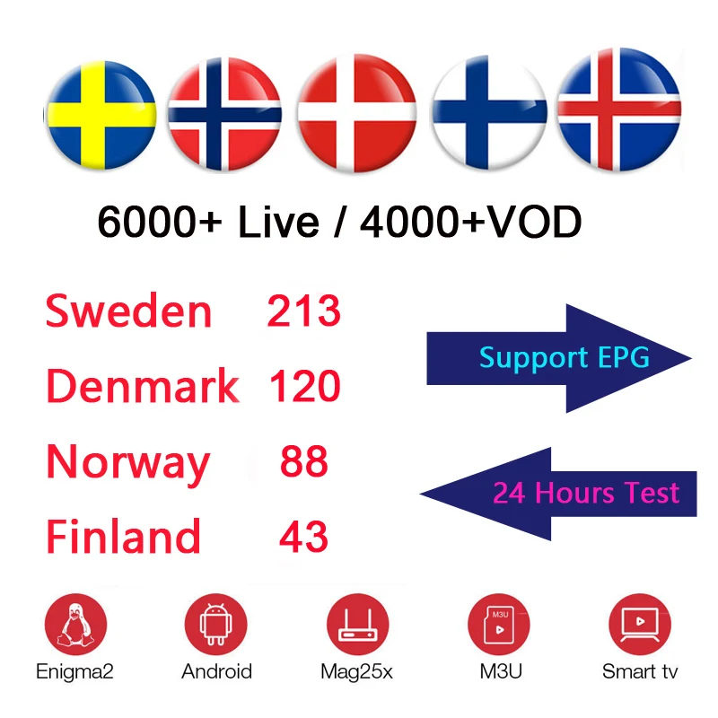 12 Months Scandinavian IPTV Nordic Sweden Norway Finland Denmark UK USA IPTV Subscription for TVIP 605 M3U Android Smart TV
12 Months Scandinavian IPTV Nordic Sweden Norway Finland Denmark UK USA IPTV Subscription for TVIP 605 M3U Android Smart TV