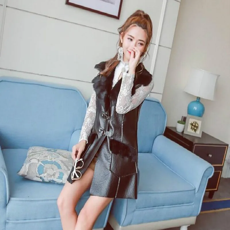 My New In 2017 Autumn Winter Women Pu Leather Rabbit Fur Vest Jacket Lady Pocket Coat Sleeveless Waistcoat Colete Feminino
My New In 2017 Autumn Winter Women Pu Leather Rabbit Fur Vest Jacket Lady Pocket Coat Sleeveless Waistcoat Colete Feminino