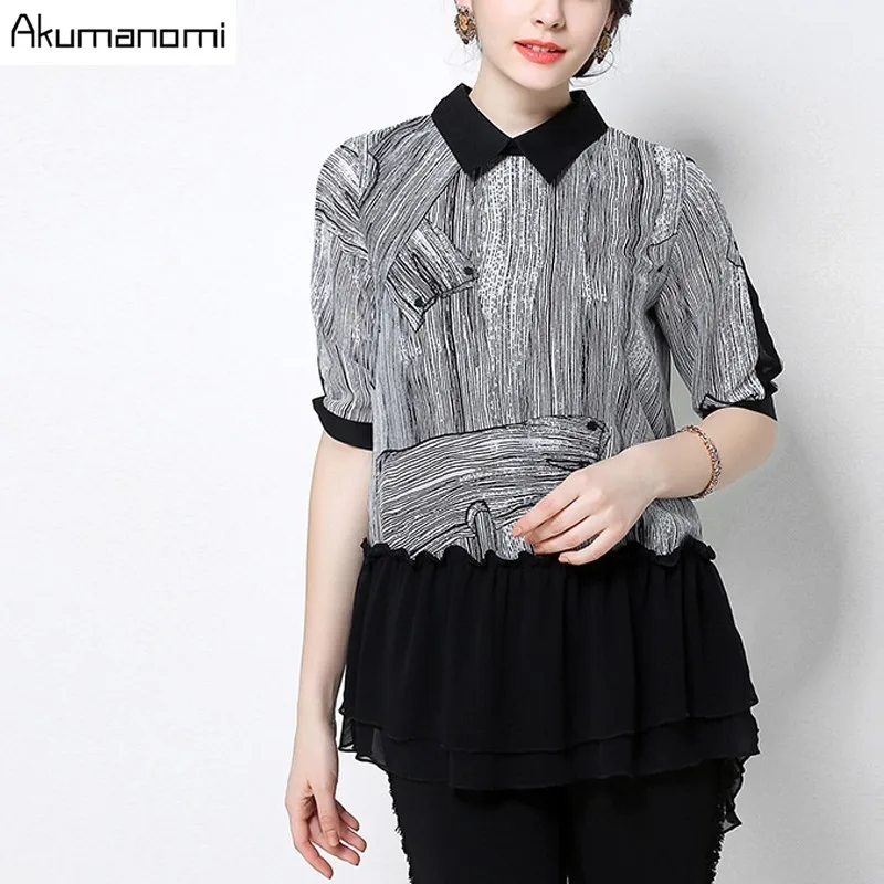 Chiffon Blouse Turn-down Collar Half Sleeve Patchwork High-grade Quality Summer Womens Tops And Blouses 5XL 4XL XXXL XXL XL L M
Chiffon Blouse Turn-down Collar Half Sleeve Patchwork High-grade Quality Summer Womens Tops And Blouses 5XL 4XL XXXL XXL XL L M