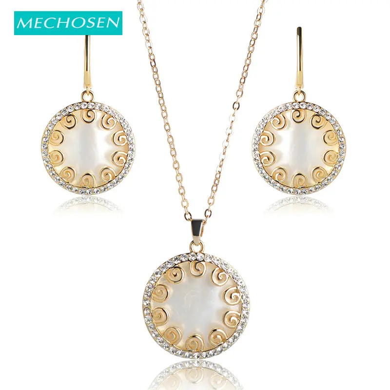 MECHOSEN Natural Shell Round Necklace&Earrings Gold Color Crystal Jewelry Sets Women Bridal Wedding Party Copper Pendant Earring
MECHOSEN Natural Shell Round Necklace&Earrings Gold Color Crystal Jewelry Sets Women Bridal Wedding Party Copper Pendant Earring