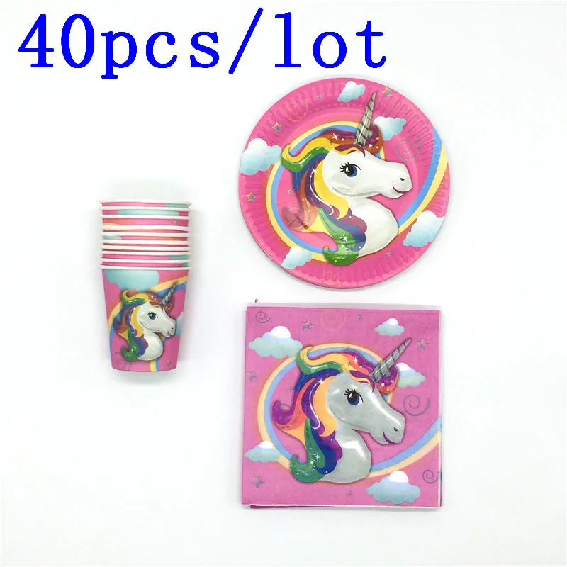 40Pcs /Lot Pink Unicorn Theme Cartoon Kids Birthday Decoration Disposable Tableware Sets Paper Plates +Cups+Napkins Supplies
40Pcs /Lot Pink Unicorn Theme Cartoon Kids Birthday Decoration Disposable Tableware Sets Paper Plates +Cups+Napkins Supplies
