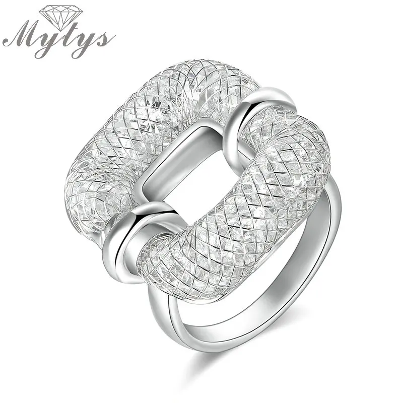 Mytys Silver Mesh Tube Filled Crystal Hollow Square Ring Fashion Jewelry Unique Design Original Brand Rings R1828 R1218 
Mytys Silver Mesh Tube Filled Crystal Hollow Square Ring Fashion Jewelry Unique Design Original Brand Rings R1828 R1218