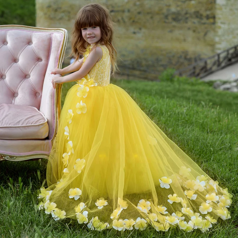 Цветочные платья для девочек на свадьбу тюлевые кружевные принцессы с коротким