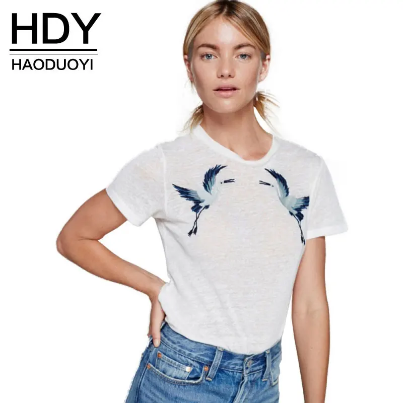 HDY White T shirt Women Cotton Basic t shirt Women Short Sleeve Embroidery Birds Crane Basic Tops White Cotton Tshirt Casual
HDY White T shirt Women Cotton Basic t shirt Women Short Sleeve Embroidery Birds Crane Basic Tops White Cotton Tshirt Casual
