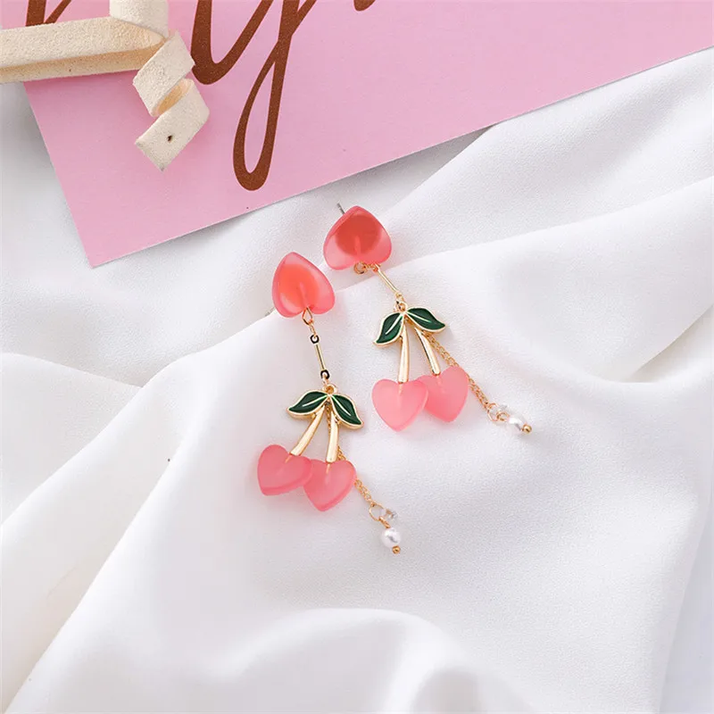 Sweet Pink Cherry Tassel Heart Acrylic Drop Earrings for Women Korean Cute Pearl Fruit Wedding Party Girl Gift Ear Jewelry
Sweet Pink Cherry Tassel Heart Acrylic Drop Earrings for Women Korean Cute Pearl Fruit Wedding Party Girl Gift Ear Jewelry