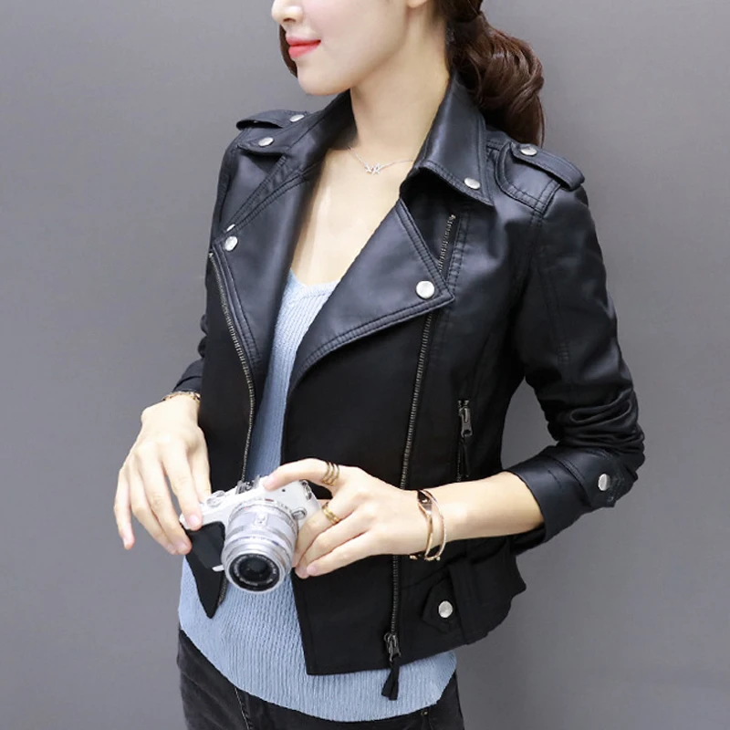 Black PU Leather Jacket Women Cool Slim Short Motorcycle Jackets Female Autumn Coat Basic Street Zipper Outerwear Plus Size 3X
Black PU Leather Jacket Women Cool Slim Short Motorcycle Jackets Female Autumn Coat Basic Street Zipper Outerwear Plus Size 3X
