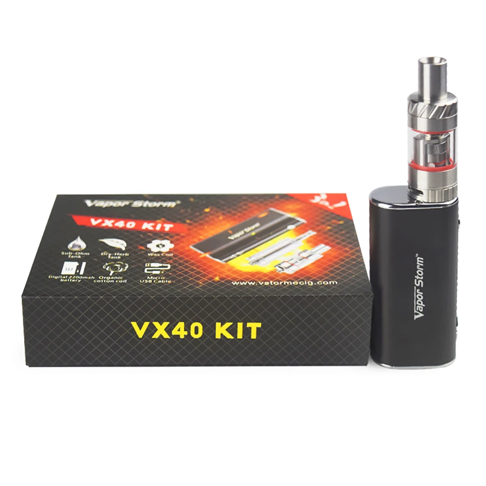 Vapor Storm VX40 40w Electronic Cigarette Kit 2200mah battery TC Box Mod Vape oil Wax Dry herb Vaporizer Kit