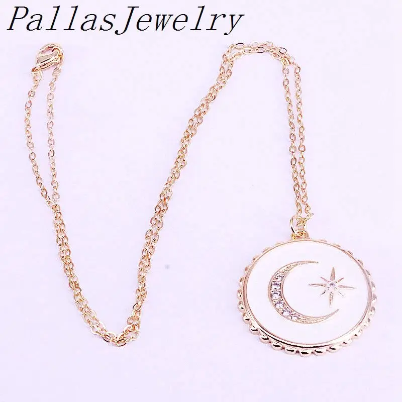 10Pcs New Pave CZ Crescent Moon Pendant Necklace, White Enamel Round Pendant Link Chain Necklace
10Pcs New Pave CZ Crescent Moon Pendant Necklace, White Enamel Round Pendant Link Chain Necklace