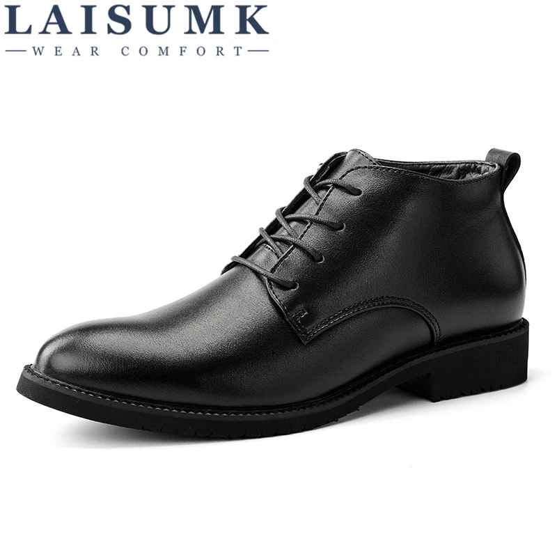 LAISUMK Black Men High-Top Leather Shoes Mens Pointed Toe Dress Shoes High Quality Formal Slip On Keep Warm Flats For Males 
LAISUMK Black Men High-Top Leather Shoes Mens Pointed Toe Dress Shoes High Quality Formal Slip On Keep Warm Flats For Males