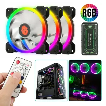 3-Pack LED Cooling Fan RGB 120mm 12V w/ Remote Control For Computer Case PC CPU