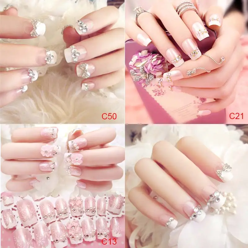24 Pcs/Set 3D Fake Nails With Glue Wedding Bride Full Nail Tips Middle-Long Cute French False Nails 669
24 Pcs/Set 3D Fake Nails With Glue Wedding Bride Full Nail Tips Middle-Long Cute French False Nails 669