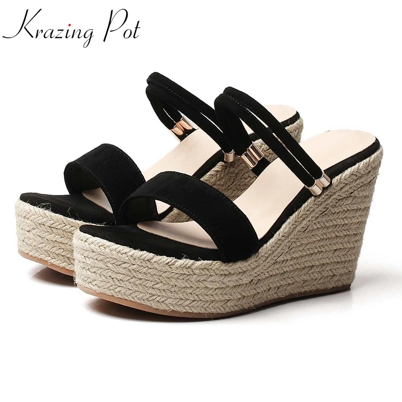 Krazing pot summer 2019 sheep suede peep toe waterproof decoration straw sole fashion high heels fairy wear gorgeous sandals L86 
Krazing pot summer 2019 sheep suede peep toe waterproof decoration straw sole fashion high heels fairy wear gorgeous sandals L86
