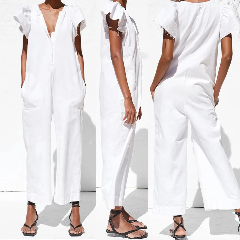 Fashion white jumpsuit elegant for women V-Neck Short Flare Sleeve Buttons Cotton And Linen Jumpsuits combi pantalon femme#XB35
Fashion white jumpsuit elegant for women V-Neck Short Flare Sleeve Buttons Cotton And Linen Jumpsuits combi pantalon femme#XB35
