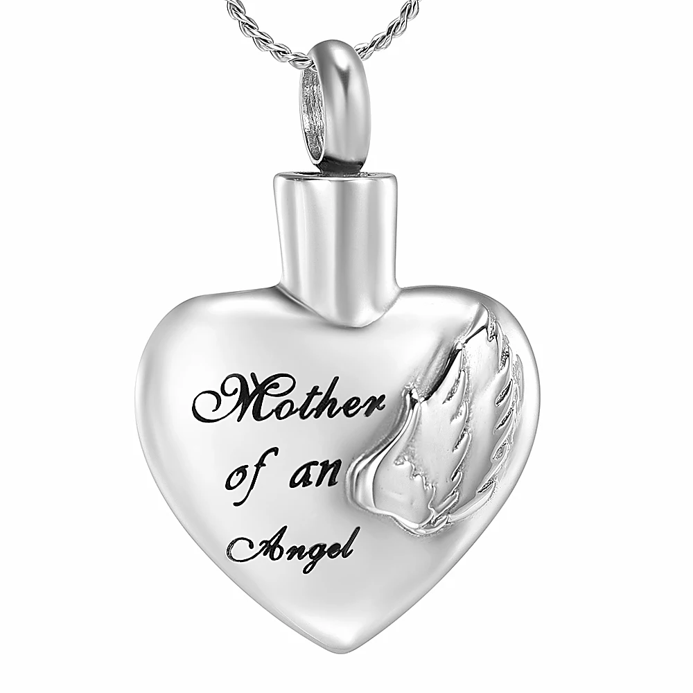 

K9917 Mom Of An Angel Heart Cremation Jewelry for Ashes Pendant Custom Engraved Stainless Steel Urn Memorial Keepsake Necklace