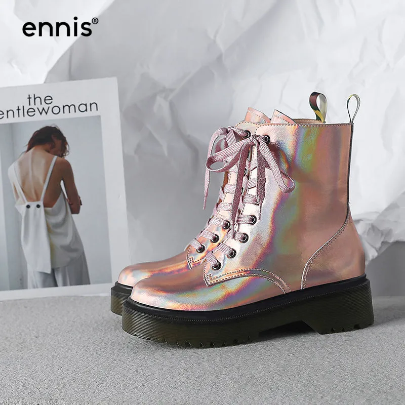 ENNIS 2019 Genuine Leather Martin Boots Women Lace Up Ankle Boots Med Heel Platform Boots Female Autumn Winter Shoes Pink A8128
ENNIS 2019 Genuine Leather Martin Boots Women Lace Up Ankle Boots Med Heel Platform Boots Female Autumn Winter Shoes Pink A8128