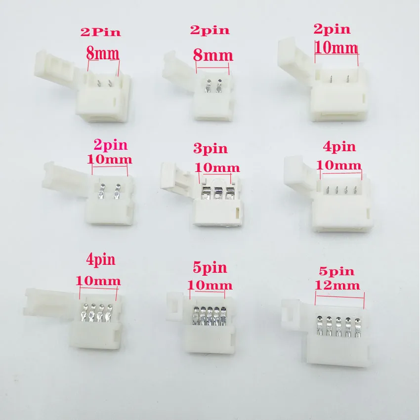 50PCS 8mm 10mm 12mm 2pin 4pin 5pin Quick Connector Free soldering for single color 5050 5730 3528 LED Light Strip RGB RGBW
50PCS 8mm 10mm 12mm 2pin 4pin 5pin Quick Connector Free soldering for single color 5050 5730 3528 LED Light Strip RGB RGBW