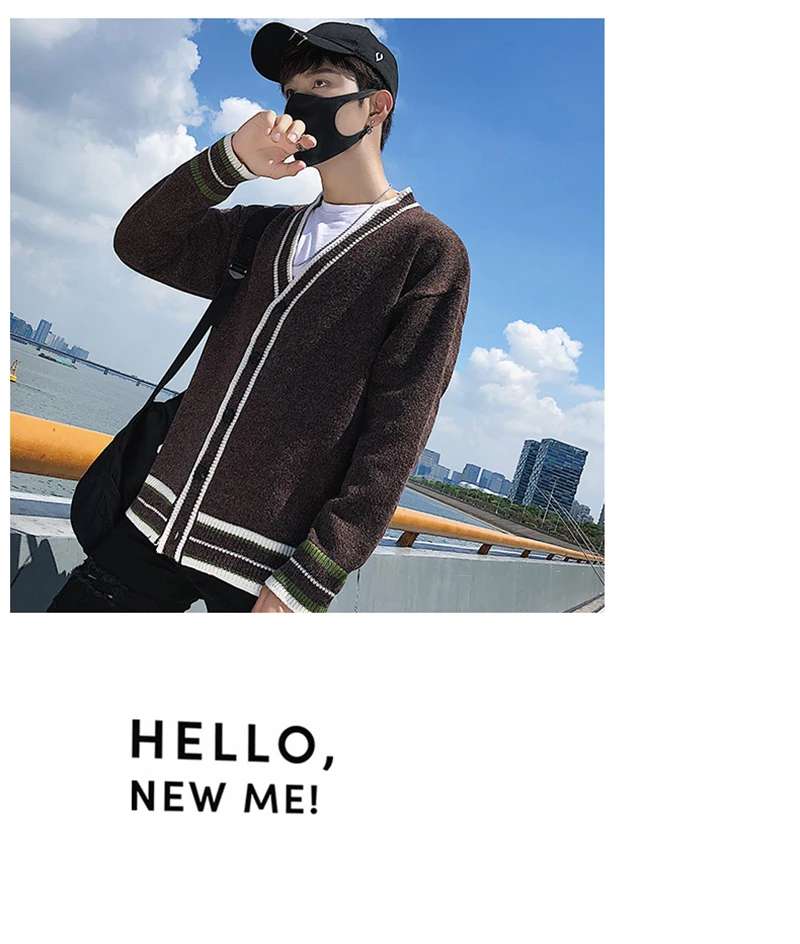 Check Button Cardigan Male Oversize Loose Streetwear (26)