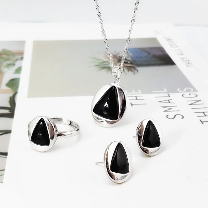 Genuine Solid s925 Silver Jewelry Set Minimalist Design Women's Accessories With Natural Black Onyx Gemstone
Genuine Solid s925 Silver Jewelry Set Minimalist Design Women's Accessories With Natural Black Onyx Gemstone