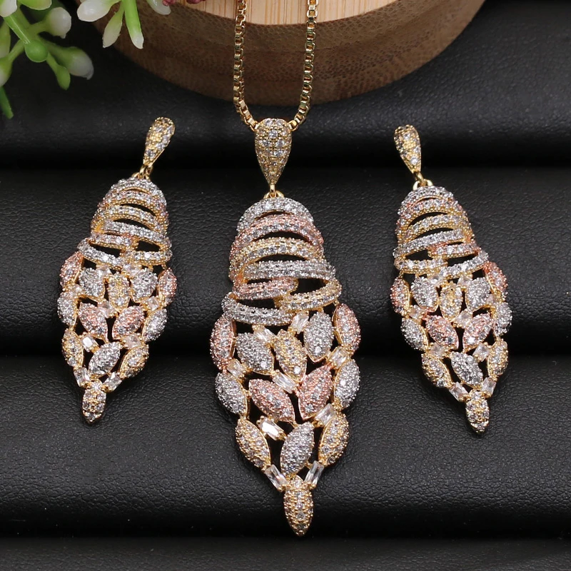 Lanyika Jewelry Set Luxury Fusiform Full Zircon Micro Paved Necklace with Earrings for Anniversary Wedding Bridal Best Gift
Lanyika Jewelry Set Luxury Fusiform Full Zircon Micro Paved Necklace with Earrings for Anniversary Wedding Bridal Best Gift