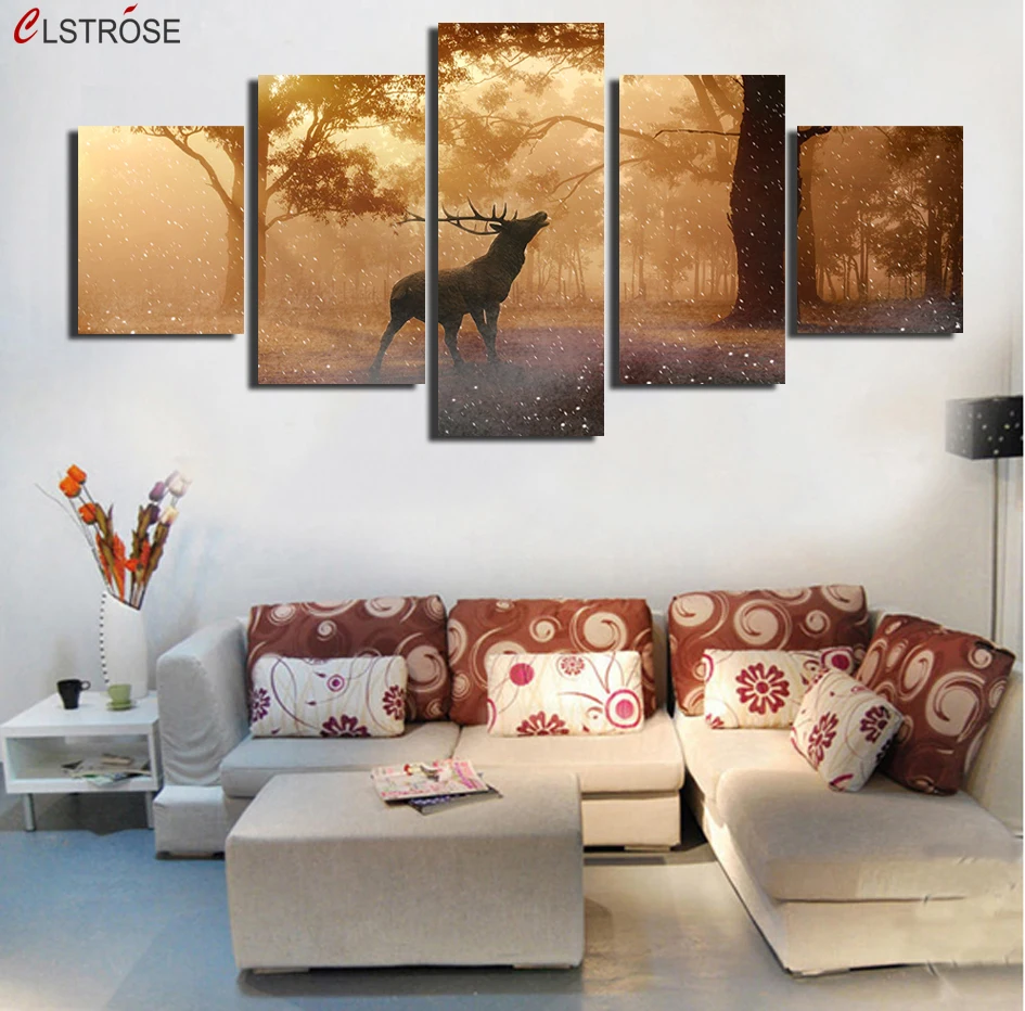 

CLSTROSE 5 Pcs Fallow Deer Autumn Canvas Painting Wall Art Home Decor Modular Pictures For Living Room Print Posters Unframed