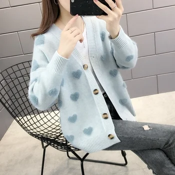 2019 autumn and winter female V neck loose with embroidered heart cardigan sweater for women
2019 autumn and winter female V neck loose with embroidered heart cardigan sweater for women
