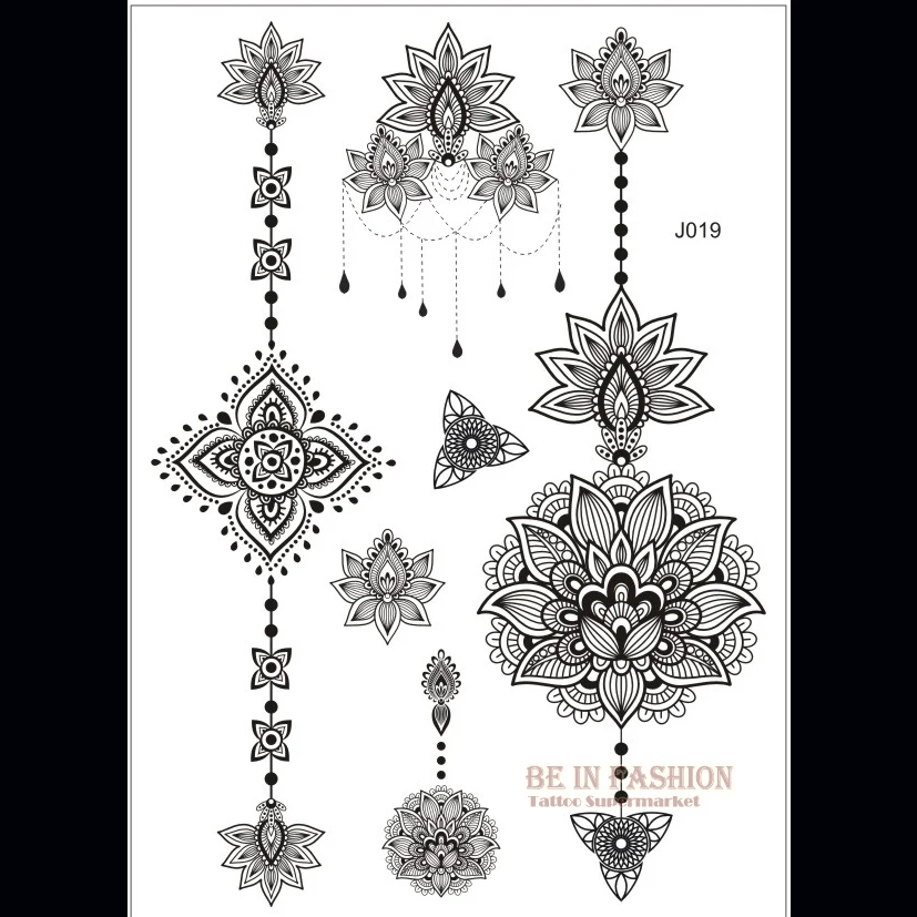 

1piece Indian Arabic designs lace flash tribal black white henna tattoo paste fake tatoo sticker girls on body hand choker J019B