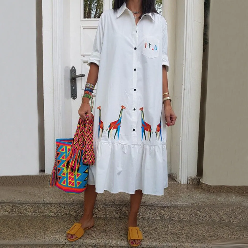 Women's shirt dress Summer Stand Dropped Giraffe Print Mid-Calf Button Loose Half Dress Casual vestidos casual mujer 2019 #E
Women's shirt dress Summer Stand Dropped Giraffe Print Mid-Calf Button Loose Half Dress Casual vestidos casual mujer 2019 #E
