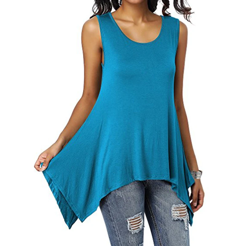 Summer Womens Sleeveless Solid Vest Irregular Casual Holiday Blouse Tops T-shirt
