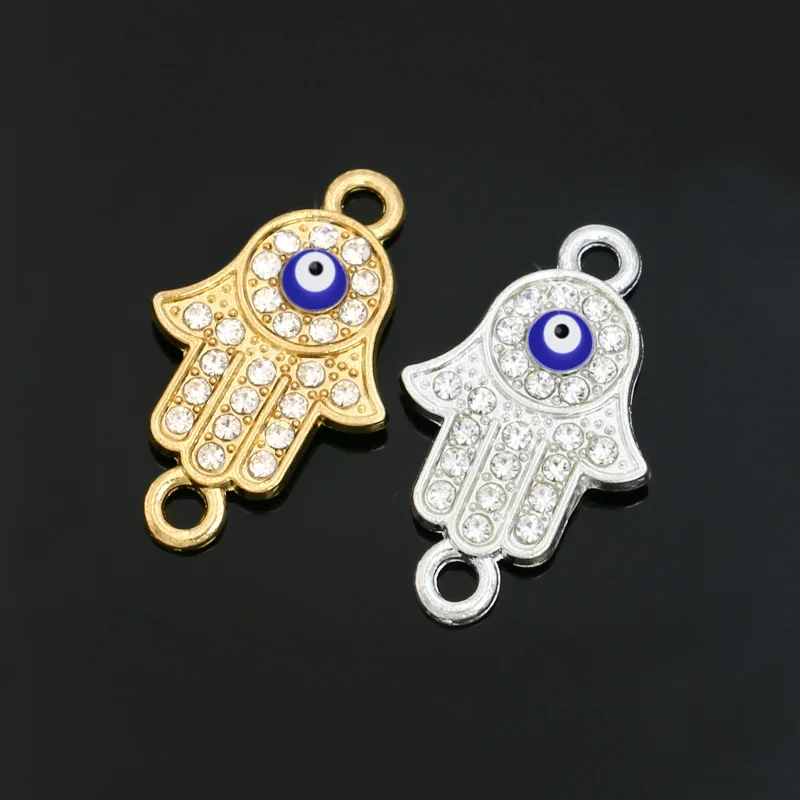 6Pcs Gold Sliver Plated Fatima Hamsa Hand Evil Blue Eye Charm Connectors fit Jewelry Making Findings Accessories DIY 24x15mm
6Pcs Gold Sliver Plated Fatima Hamsa Hand Evil Blue Eye Charm Connectors fit Jewelry Making Findings Accessories DIY 24x15mm