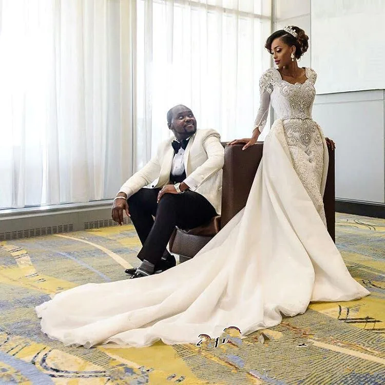 Gorgeous Long Sleeve Crystal Beads Bridal Gowns 2019 Mermaid Wedding Dresses With Detachable Overskirt Lace Bridal Gowns Custom
Gorgeous Long Sleeve Crystal Beads Bridal Gowns 2019 Mermaid Wedding Dresses With Detachable Overskirt Lace Bridal Gowns Custom