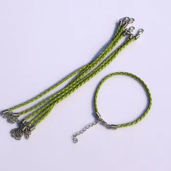 

100pcs Light Green braided leather cord bracelets clasps lobster Clasp Cords 18cm ,free shipping
