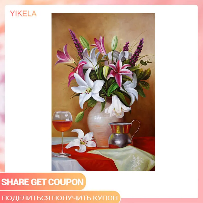5D Cross Stitch Handmade Flower Painting DIY Diamond Needlework Full Drill Decoration Lily Vase | Дом и сад