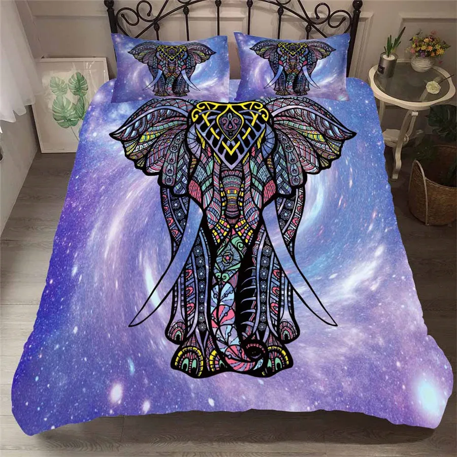 

HELENGILI 3D Bedding Set Starry Sky Elephant Print Duvet Cover Set Bedcloth with Pillowcase Bed Set Home Textiles #DX-18