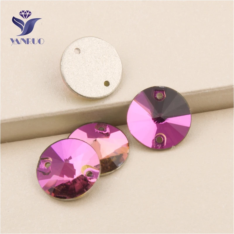 

YANRUO 3200 All Sizes Rose Glitter Diamond With 2 Holes Flatback Rivoli Sew On Strass Crystal Rhinestone For Dress