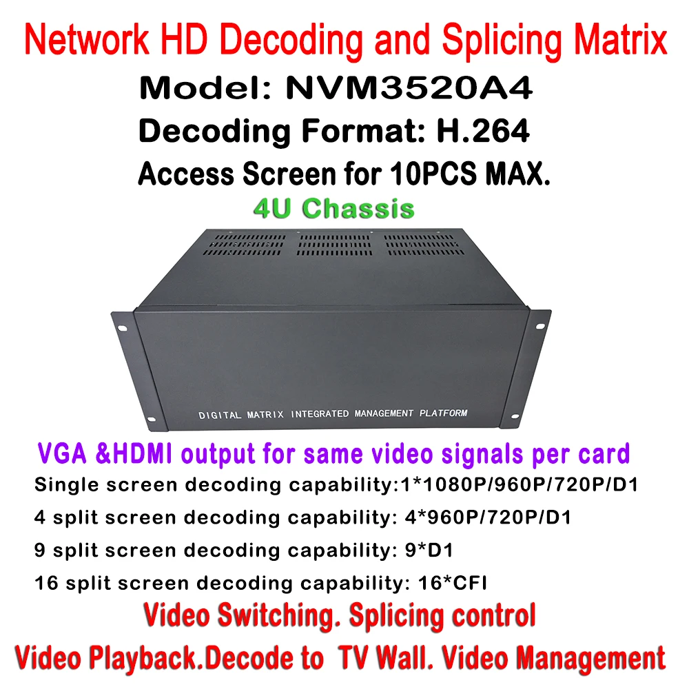 10ch screen HD IP Camera switch Matrix 4U Intelligent CCTV Video management onvif hdmi vga output
10ch screen HD IP Camera switch Matrix 4U Intelligent CCTV Video management onvif hdmi vga output